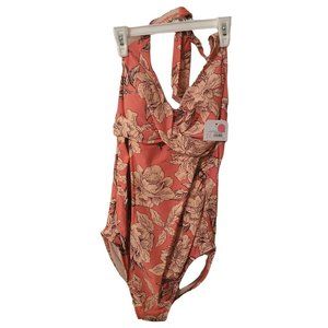 Isabel Maternity Womens Pink Floral Halter Neck One Piece Swim Suit Size…